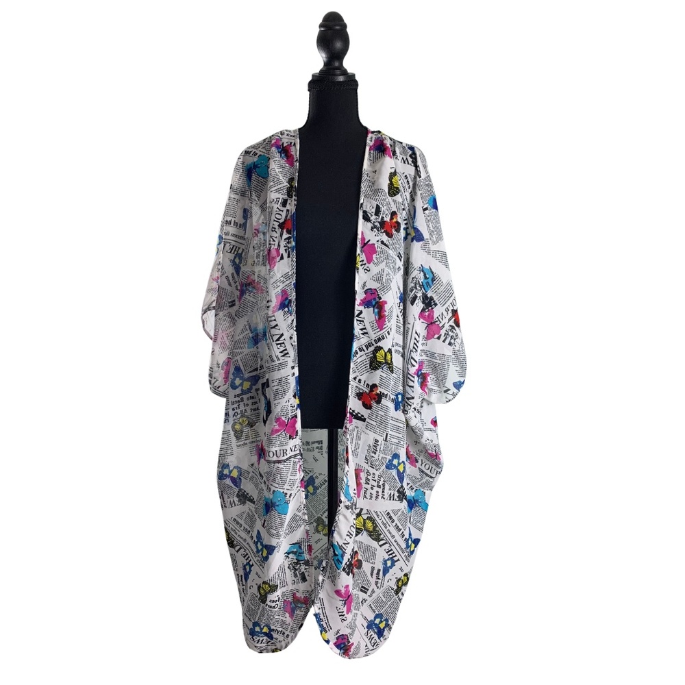 Boho Live 4 Truth Newspaper Sheer Kimono Flowy Cardigan Women's 2X Artsy